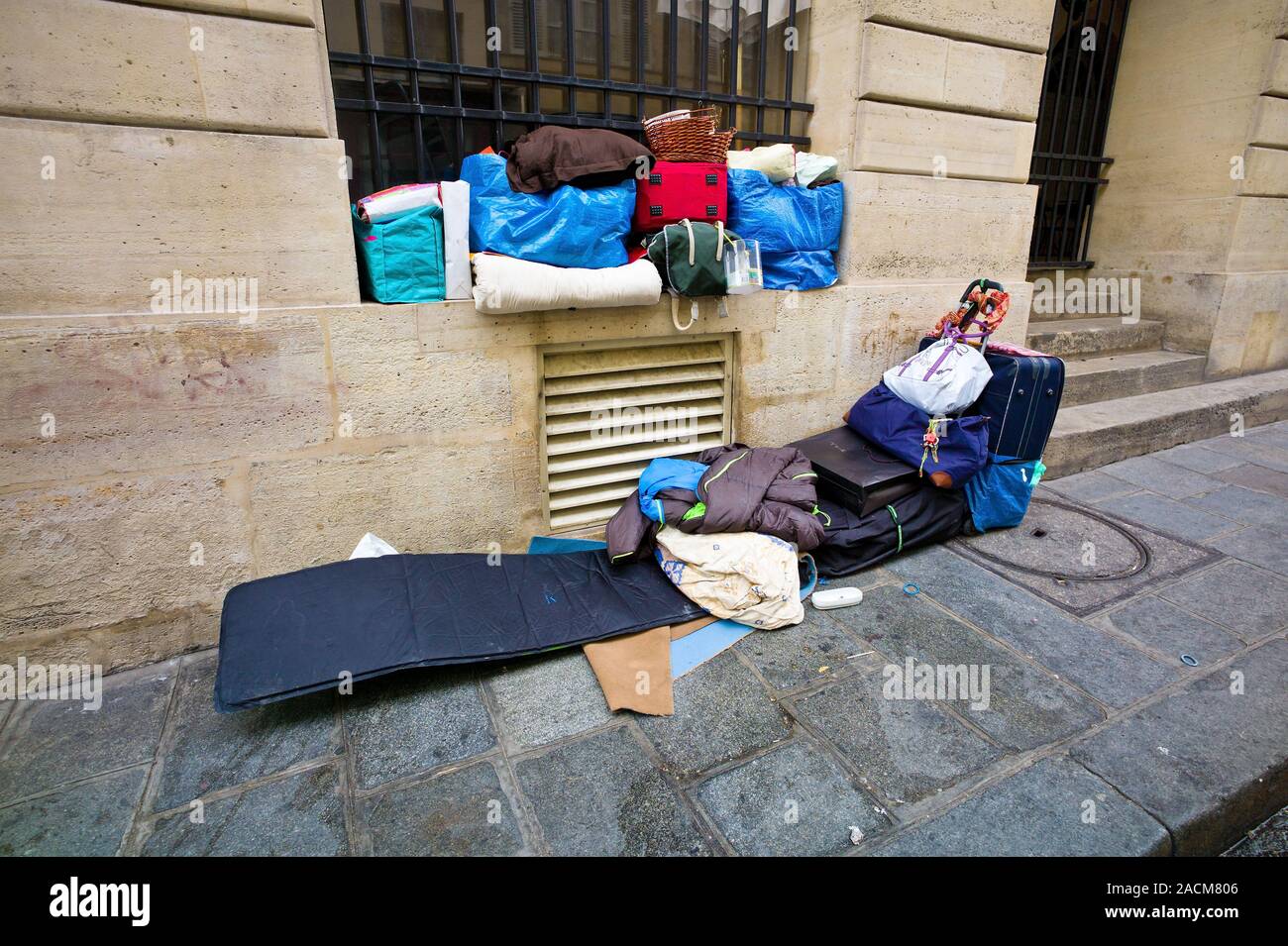 Paris, France. homeless person's place to sleep Stock Photo