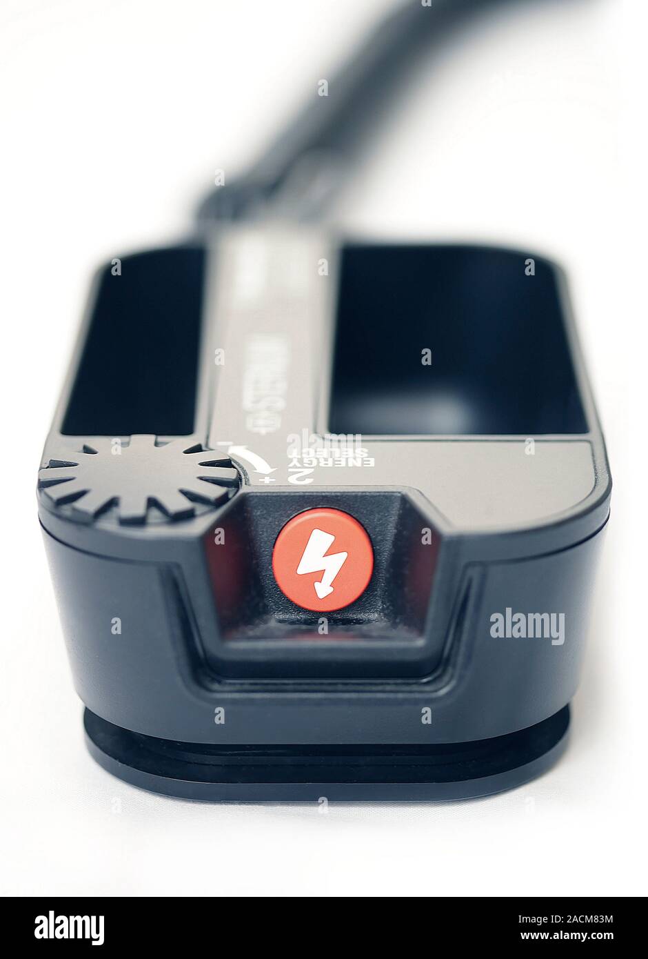 Paddle of a defibrillator, one of two handheld devices placed on the