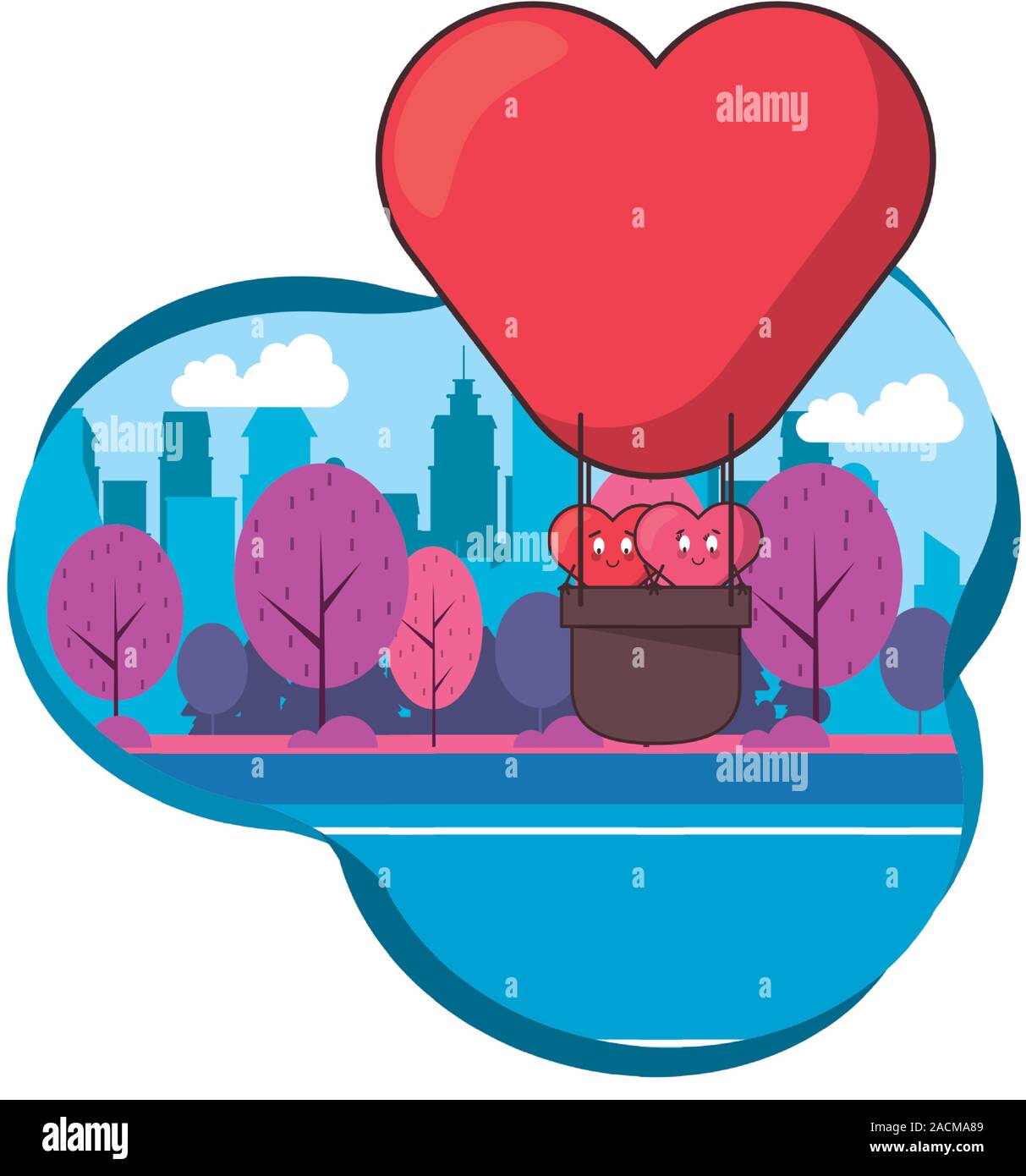 hearts lovers couple in balloon air hot characters Stock Vector Image ...