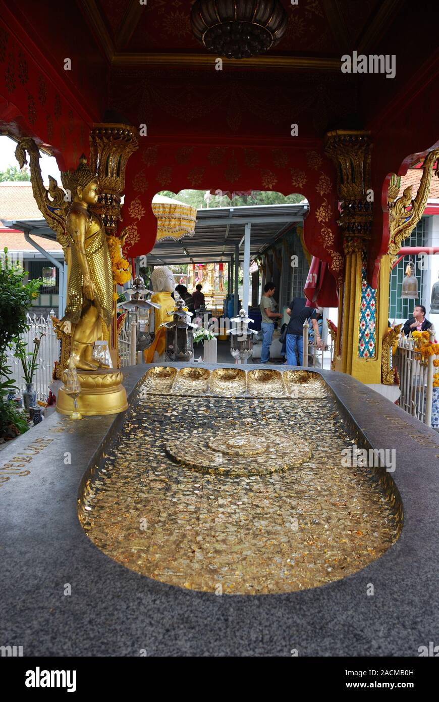 Buddha's footprint, gold-plated with gold leaf, Wat Chai Chanasongkhram, Banglampoo, Bangkok, Thailand, Asia Stock Photo
