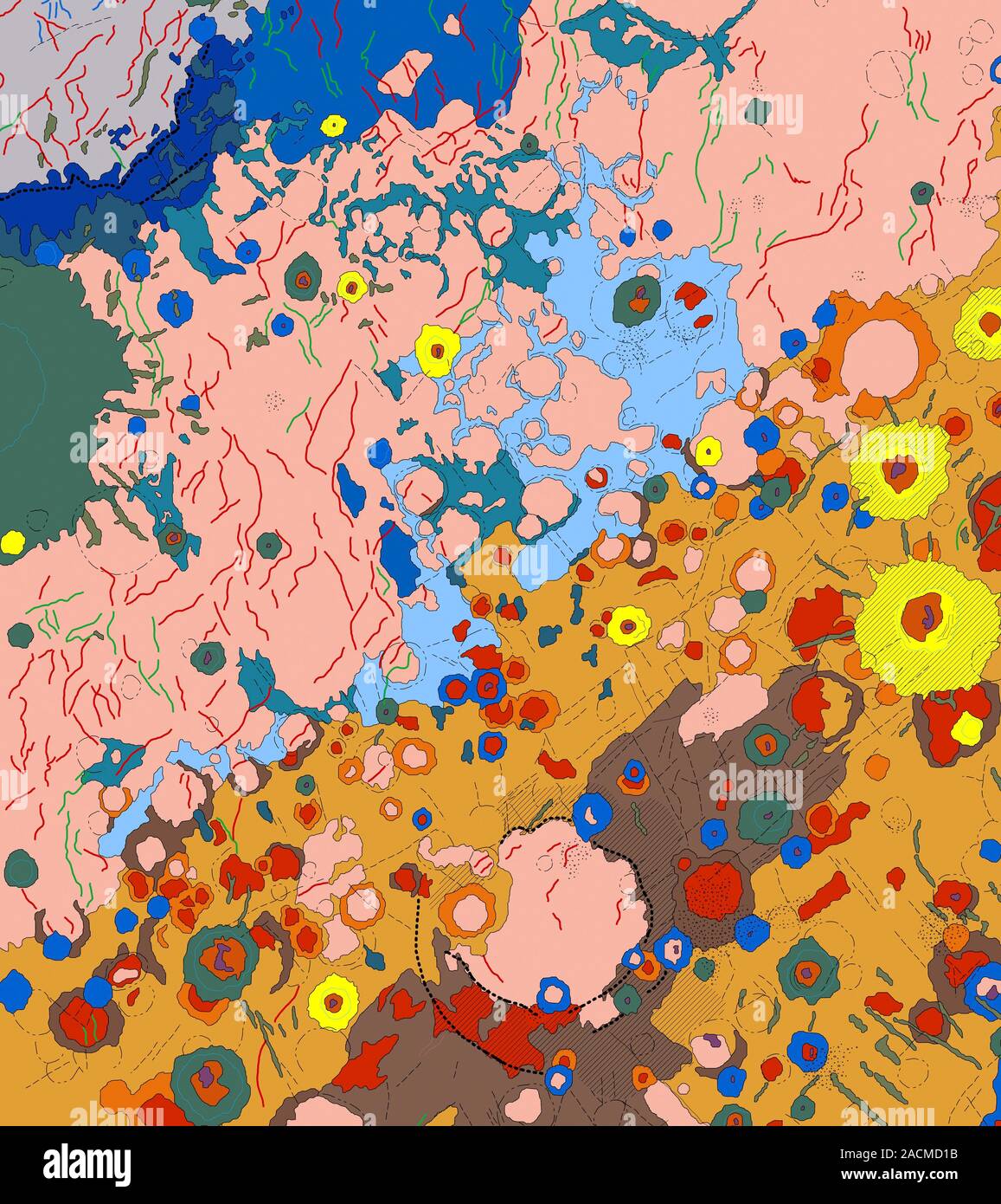 Mercury, geologic map. Map of the Tolstoj quadrant (H8) on the