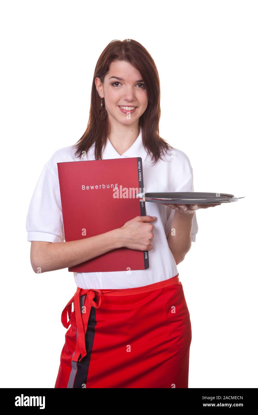 Young waitress with her application portfolio Stock Photo
