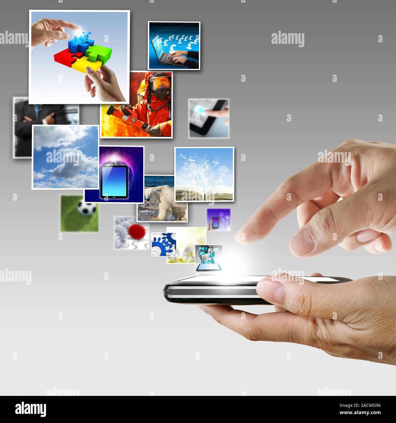 hand holds touch screen mobile phone streaming images Stock Photo - Alamy