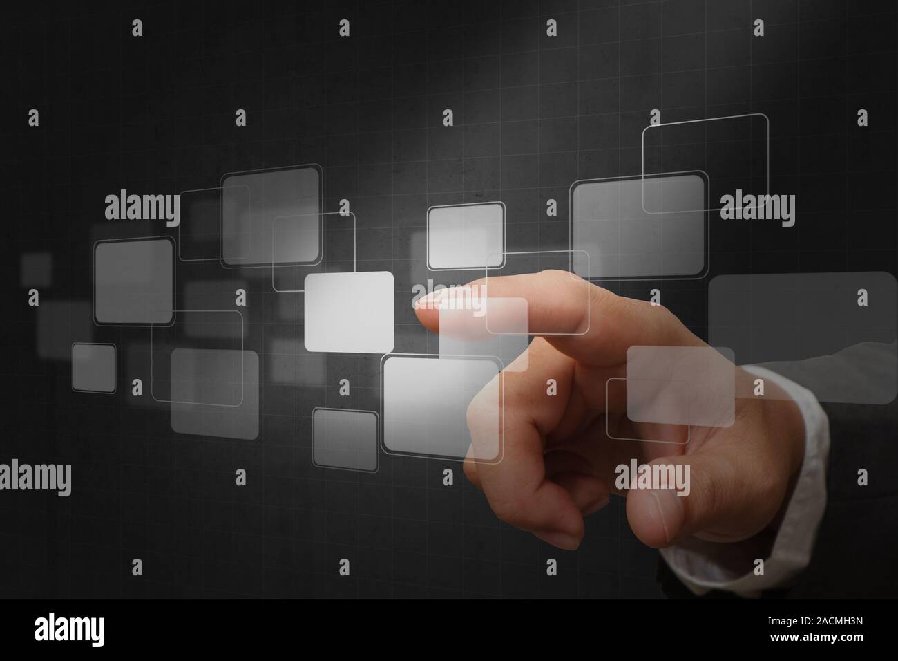 hand pushing on a touch screen Stock Photo