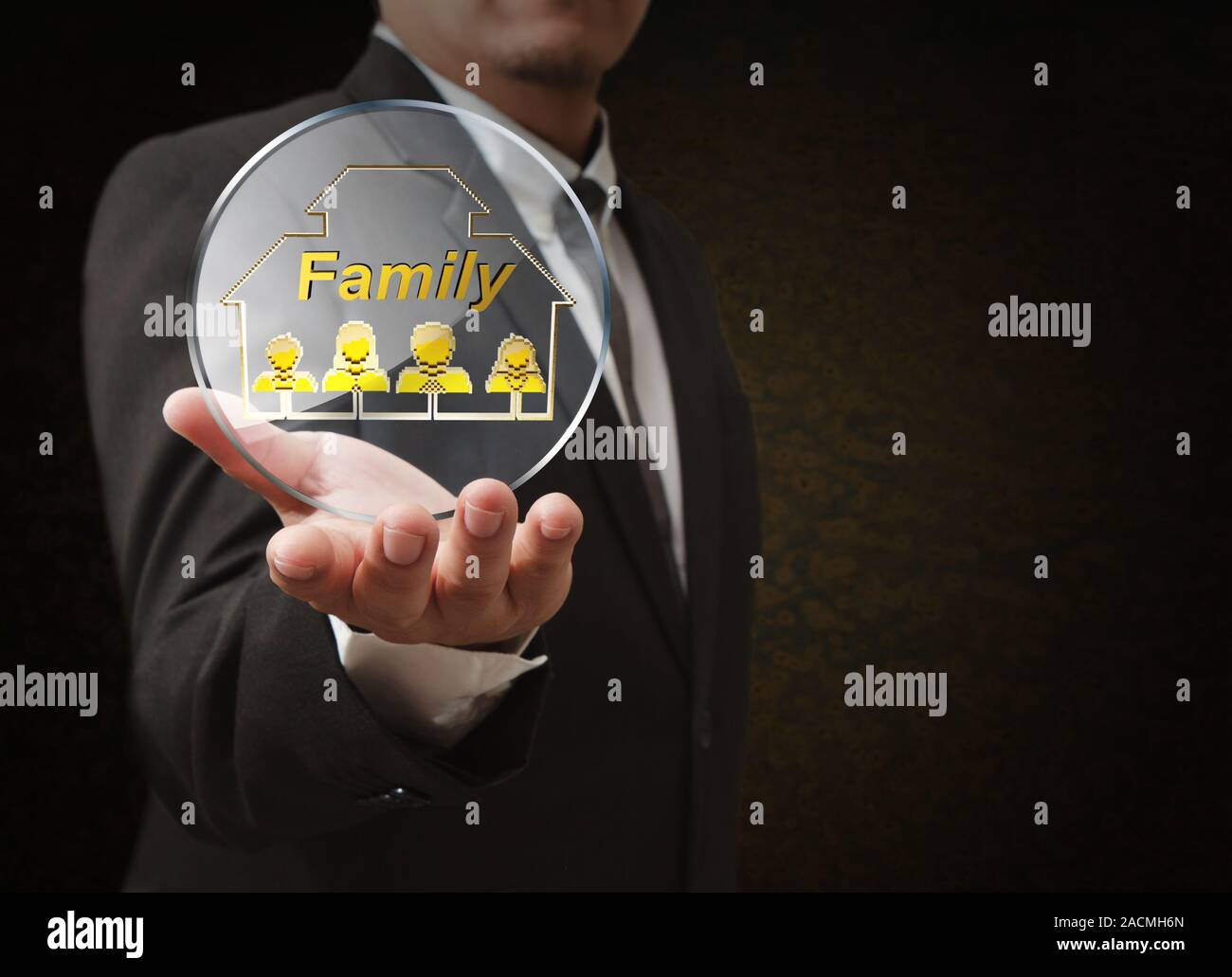 hand shows 3d family pixel icon as concept Stock Photo - Alamy