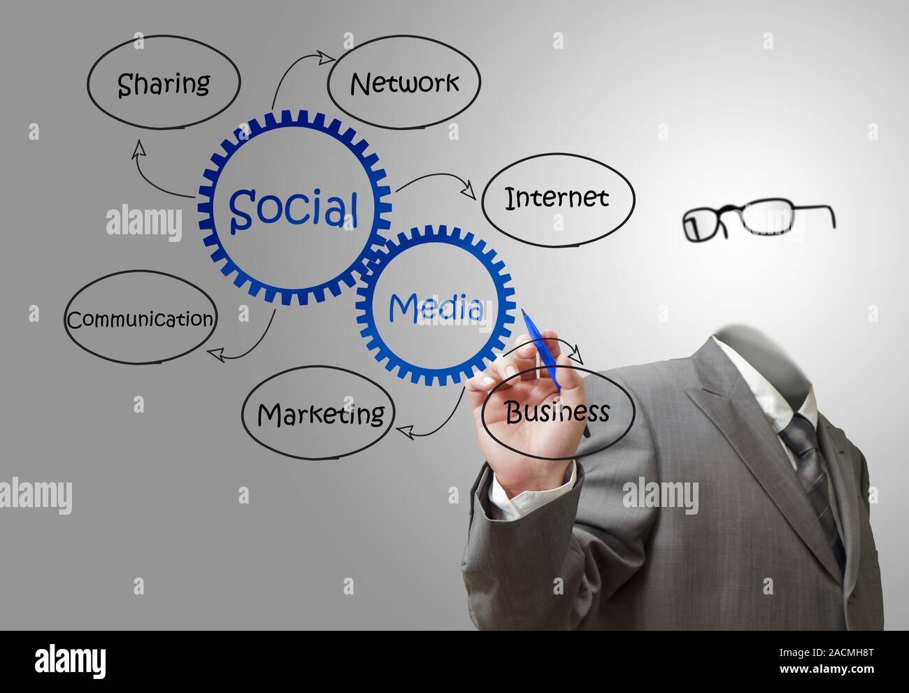 invisible Business man draws SEO diagram Stock Photo - Alamy