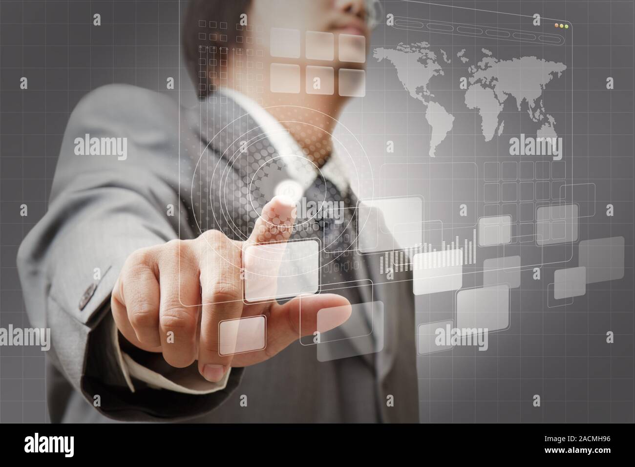 hand pushing on a touch screen Stock Photo