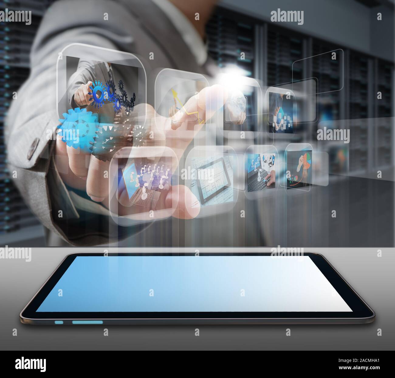 Business man engineer in data center server room Stock Photo