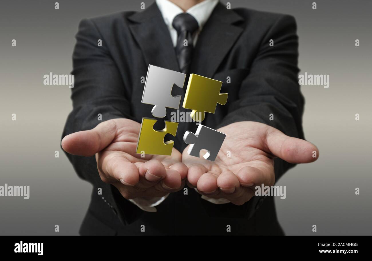 3d metallic puzzle as concept Stock Photo