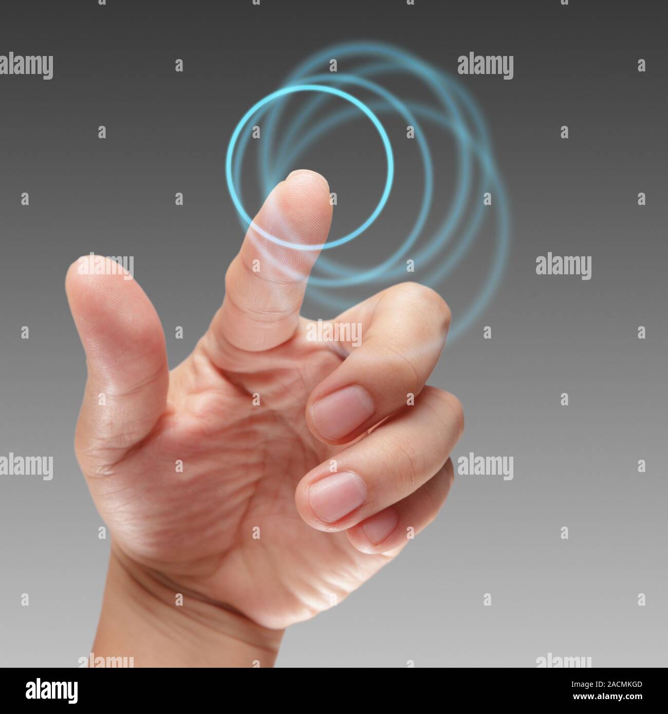 male hand working on touch screen interface Stock Photo