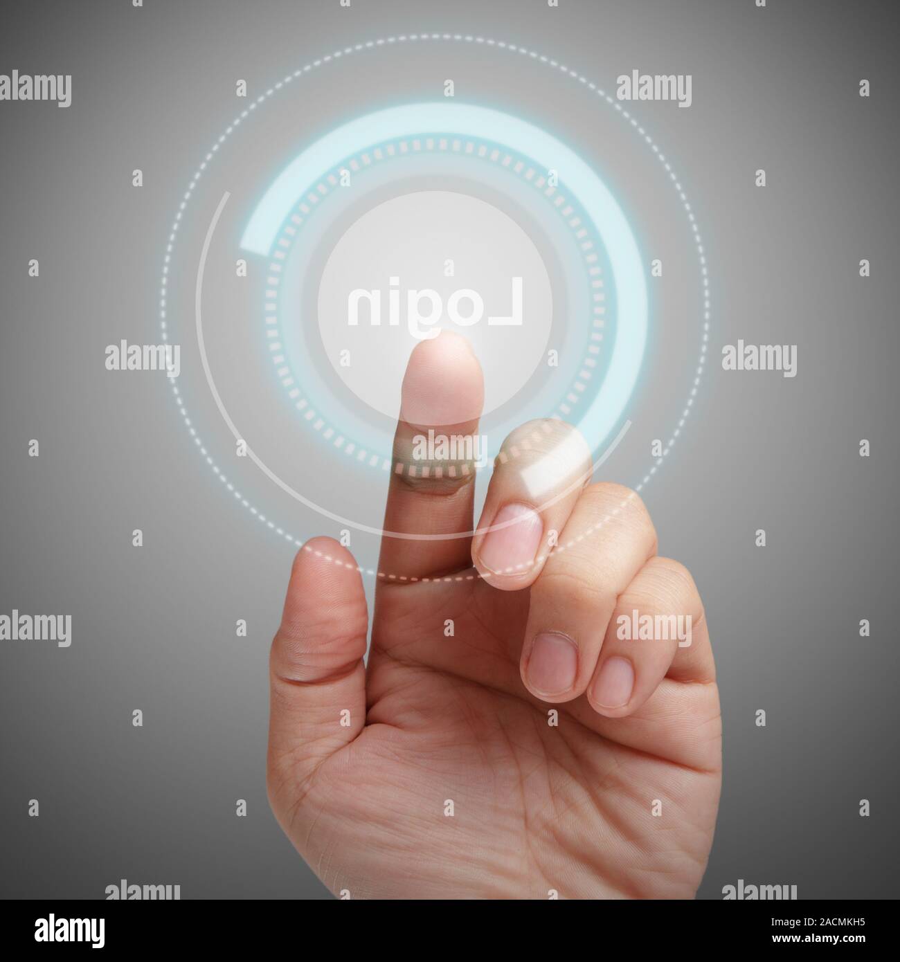 hand pushing LOGIN button Stock Photo Alamy