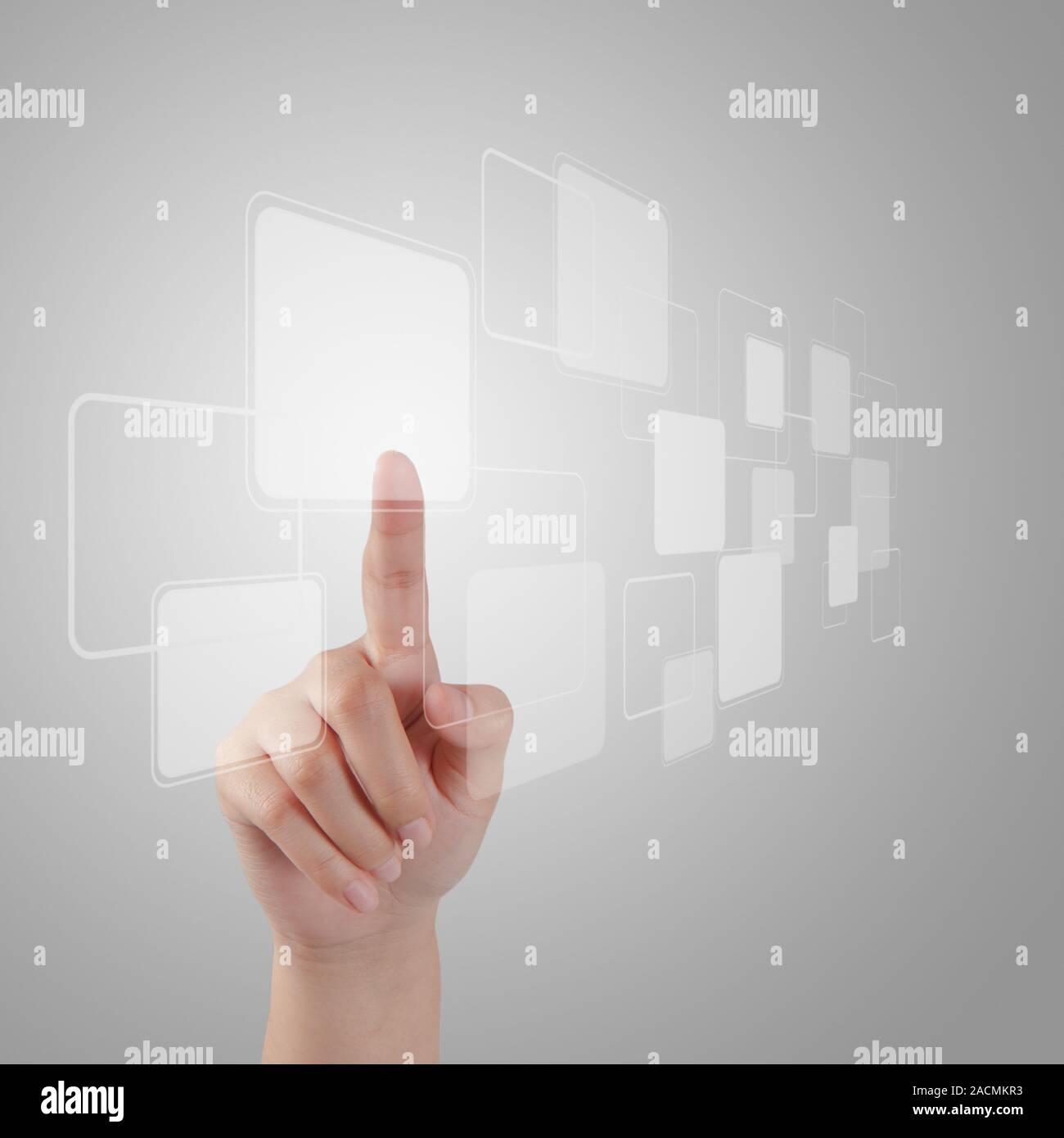 hand pushing a button on a touch screen Stock Photo