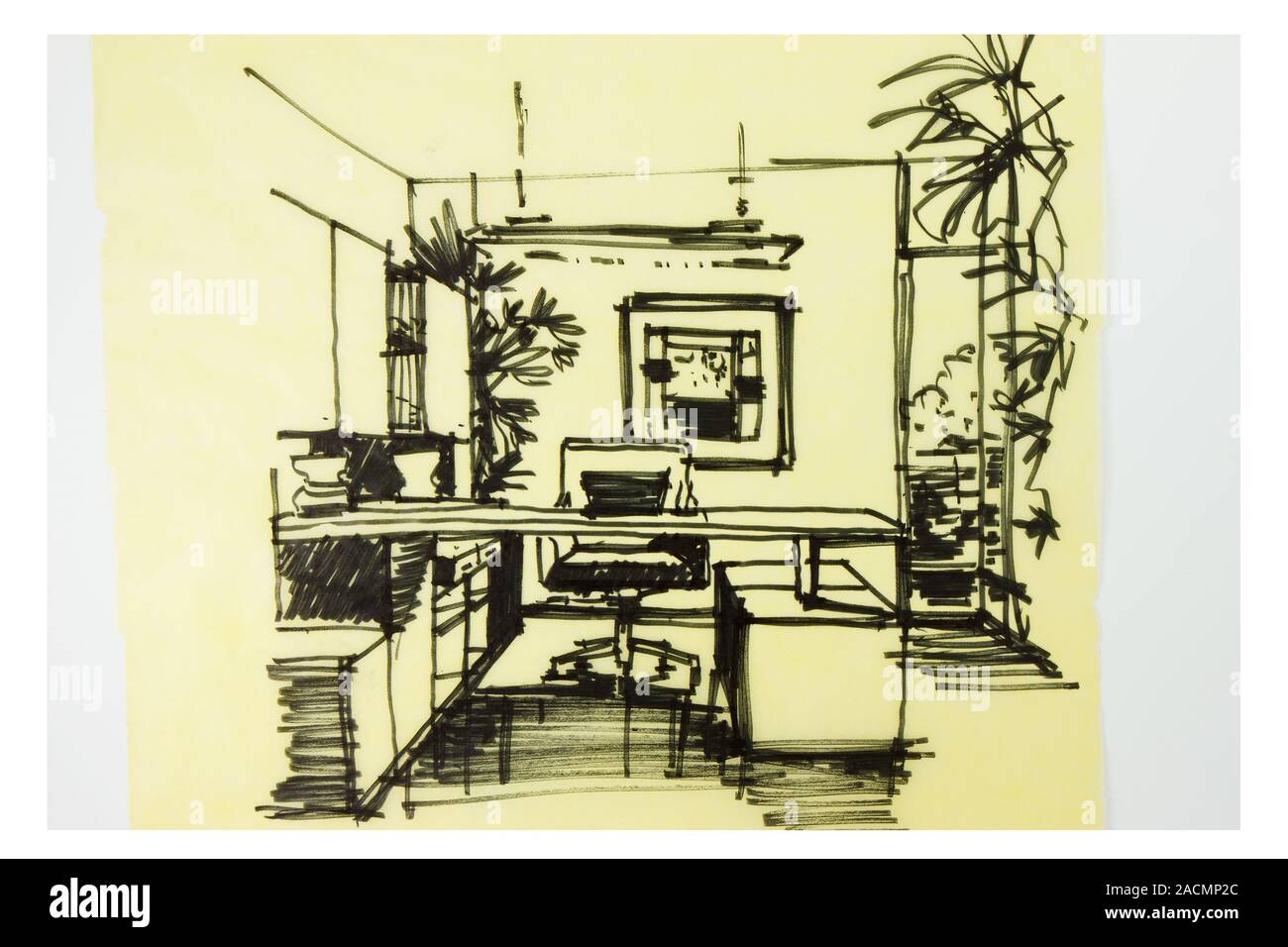 Graphic sketch an study room Stock Photo