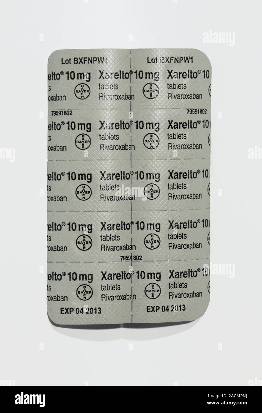 Bubble pack of xarelto (rivaroxaban) tablets, a drug used to thin the