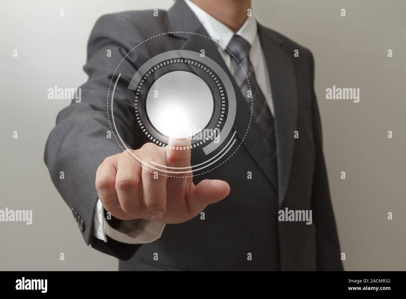 hand pushing on touch screen interface Stock Photo - Alamy