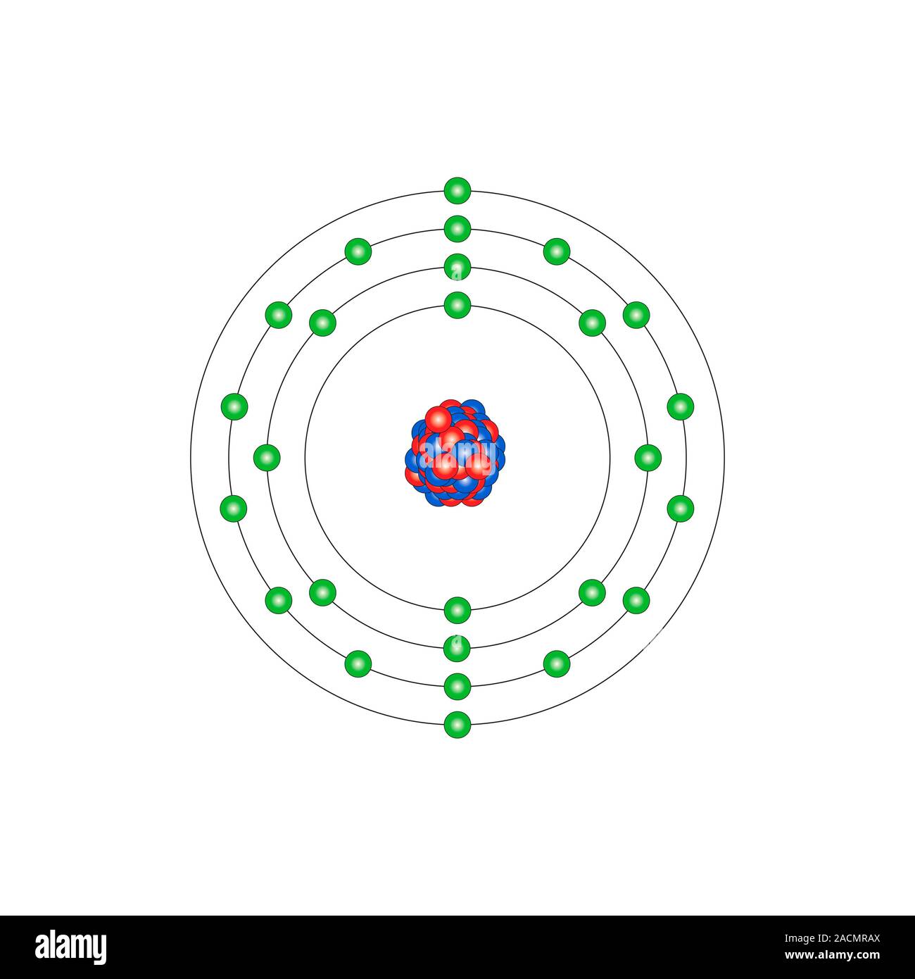 Iron (Fe). Diagram of the nuclear composition and electron