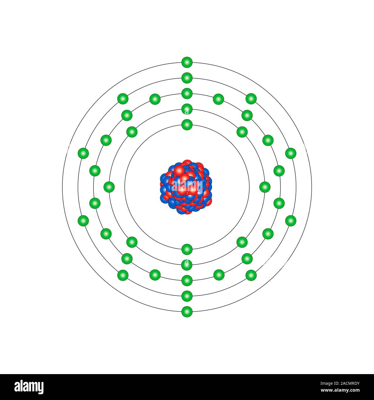 Zirconium (Zr). Diagram of the nuclear composition and electron