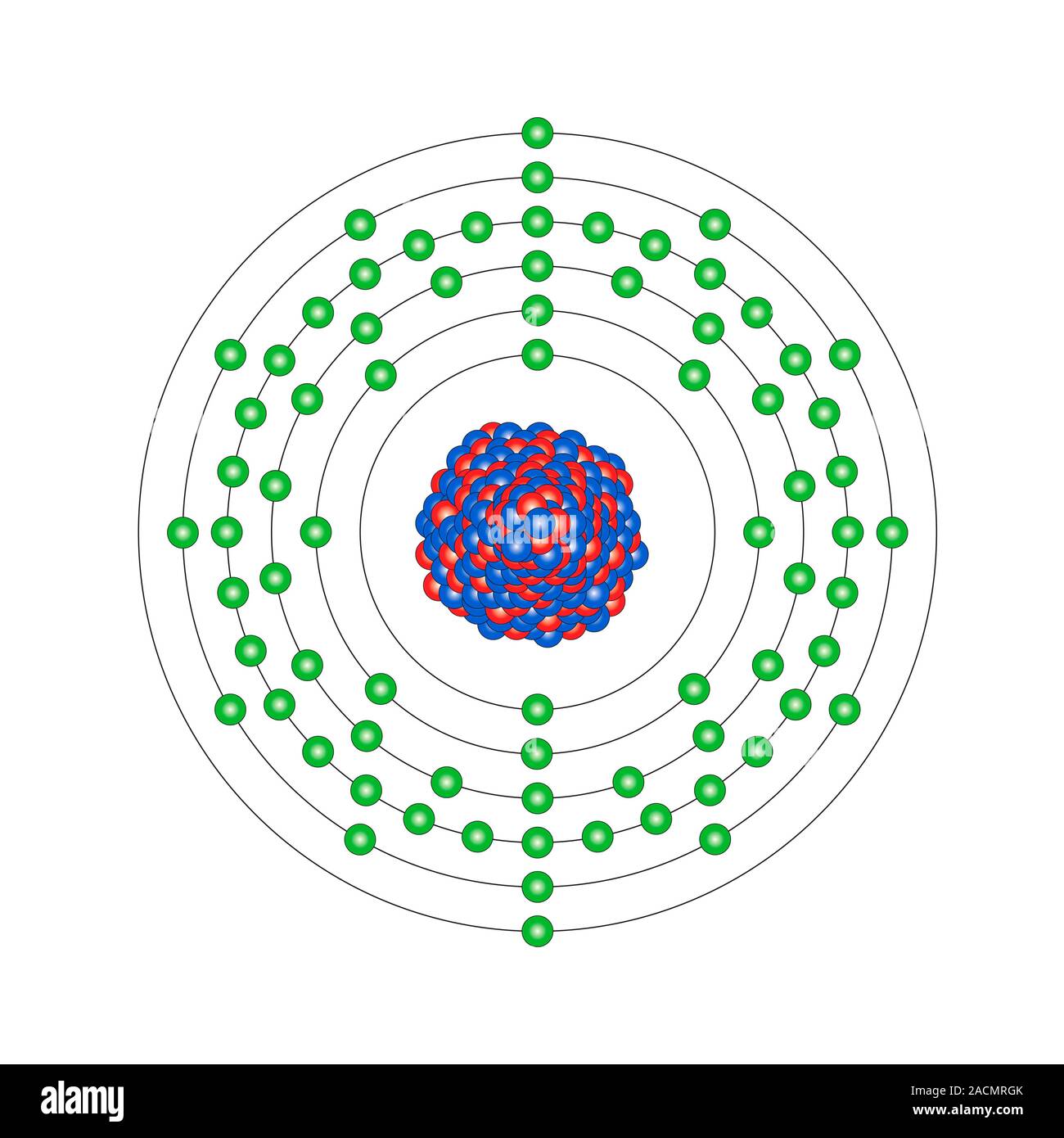 Tungsten (W). Diagram of the nuclear composition and electron