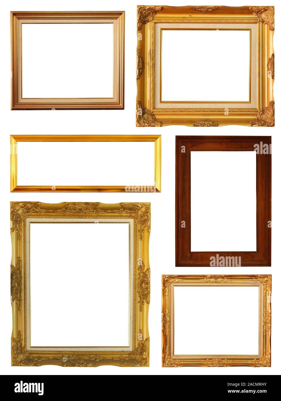 Set Of Vintage Gold Picture Frame, Isolated With Clipping Path Stock