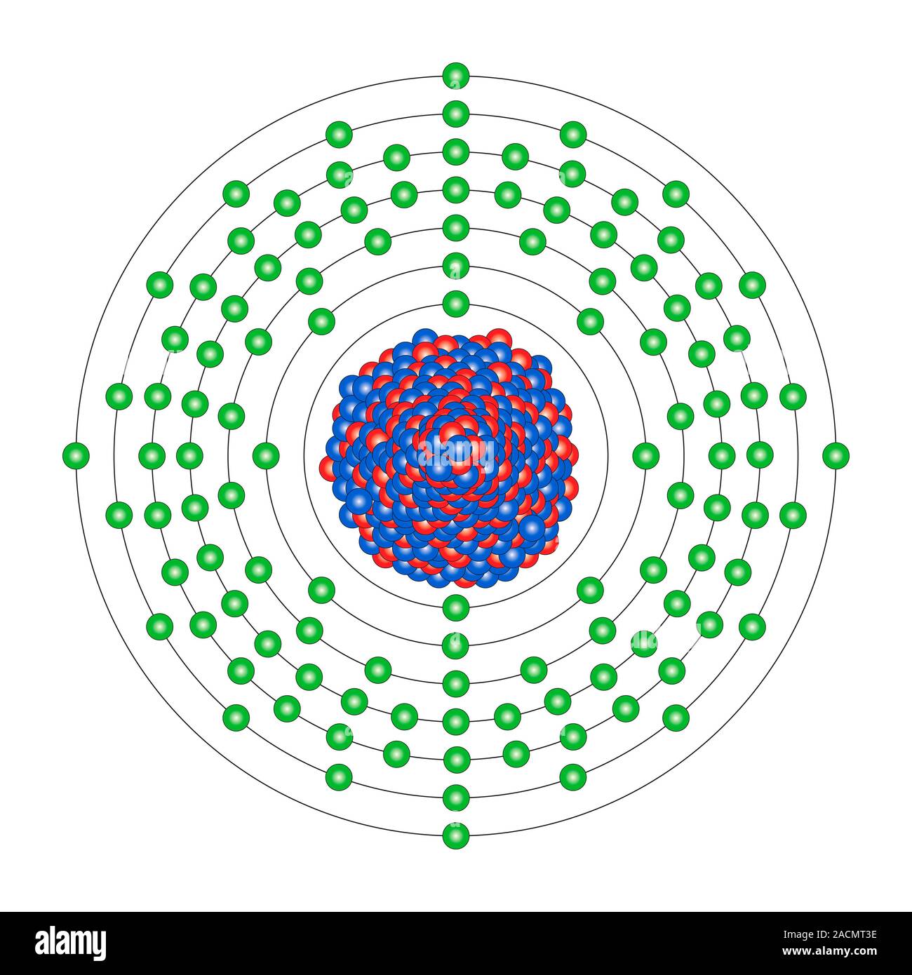 Flerovium (Fl). Diagram of the nuclear composition and electron ...