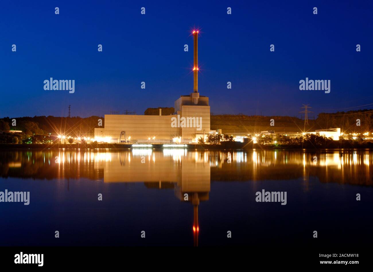 Krummel nuclear power plant at night. This nuclear power plant in ...