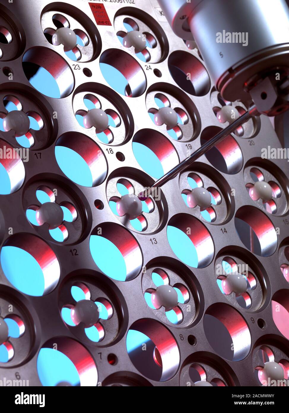 3D measurement machine calibration. Probe head of a coordinate measurement machine (CMM