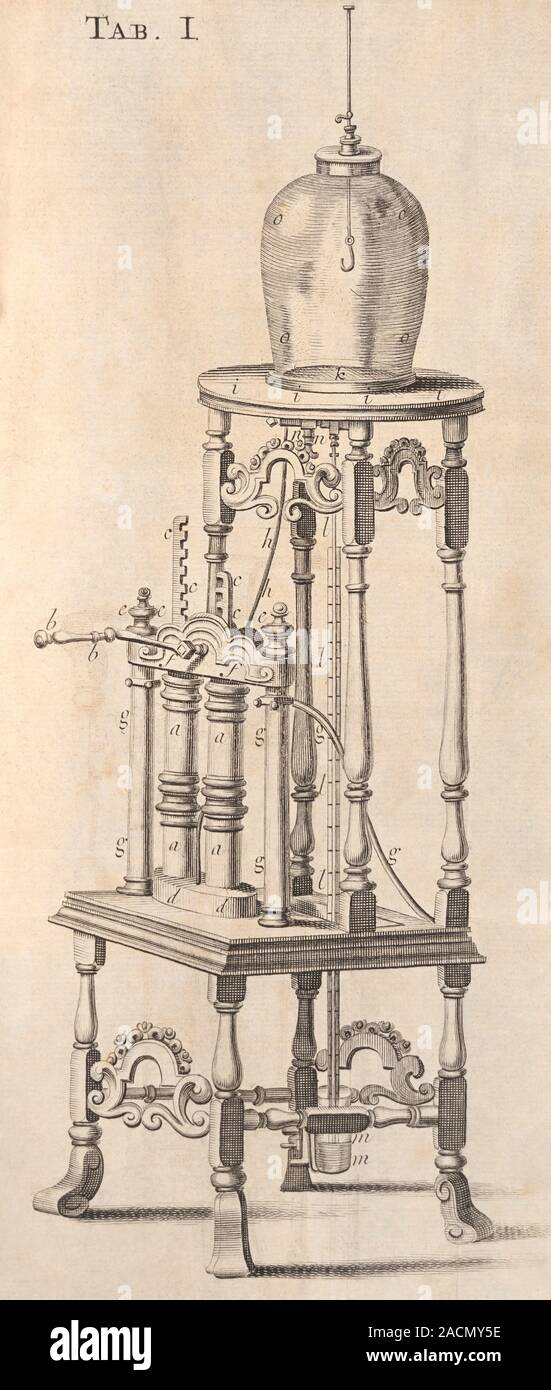 Air pump experiment. 18thcentury diagram of an air pump, used to