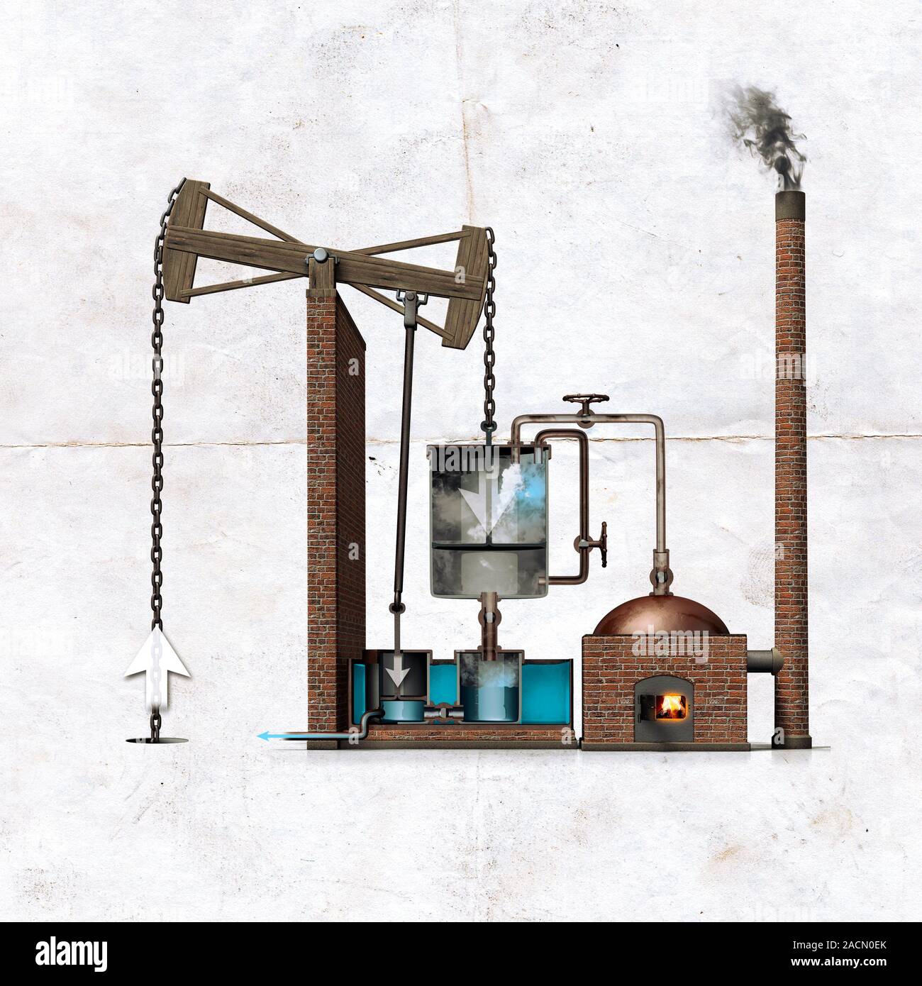 Watt's improved engine. Computer artwork of James Watt's