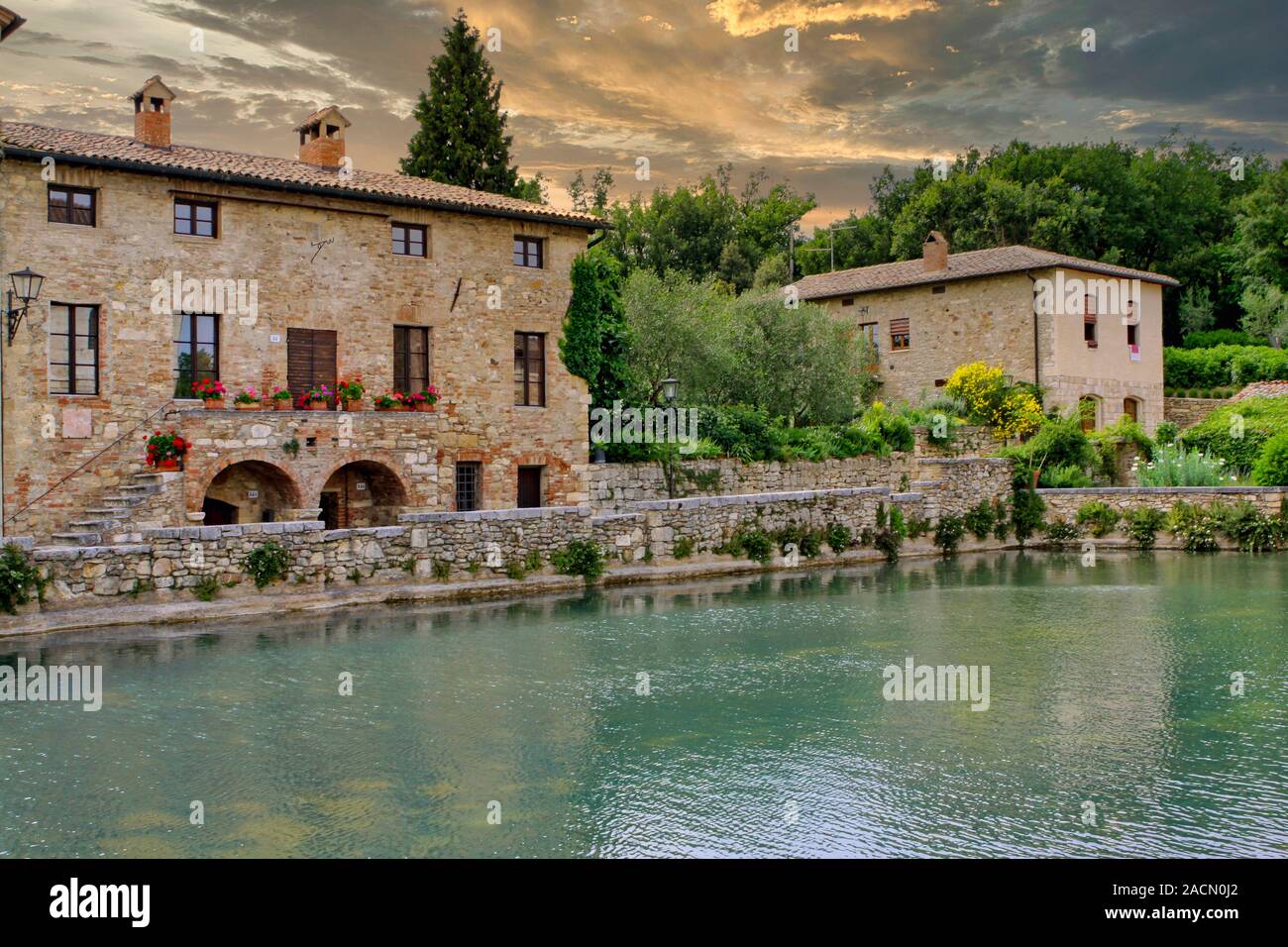 Piazza delle Sorgenti, thermal pool in Bagno Vignoni, province of Siena, Tuscany, Italy, Europe Stock Photo