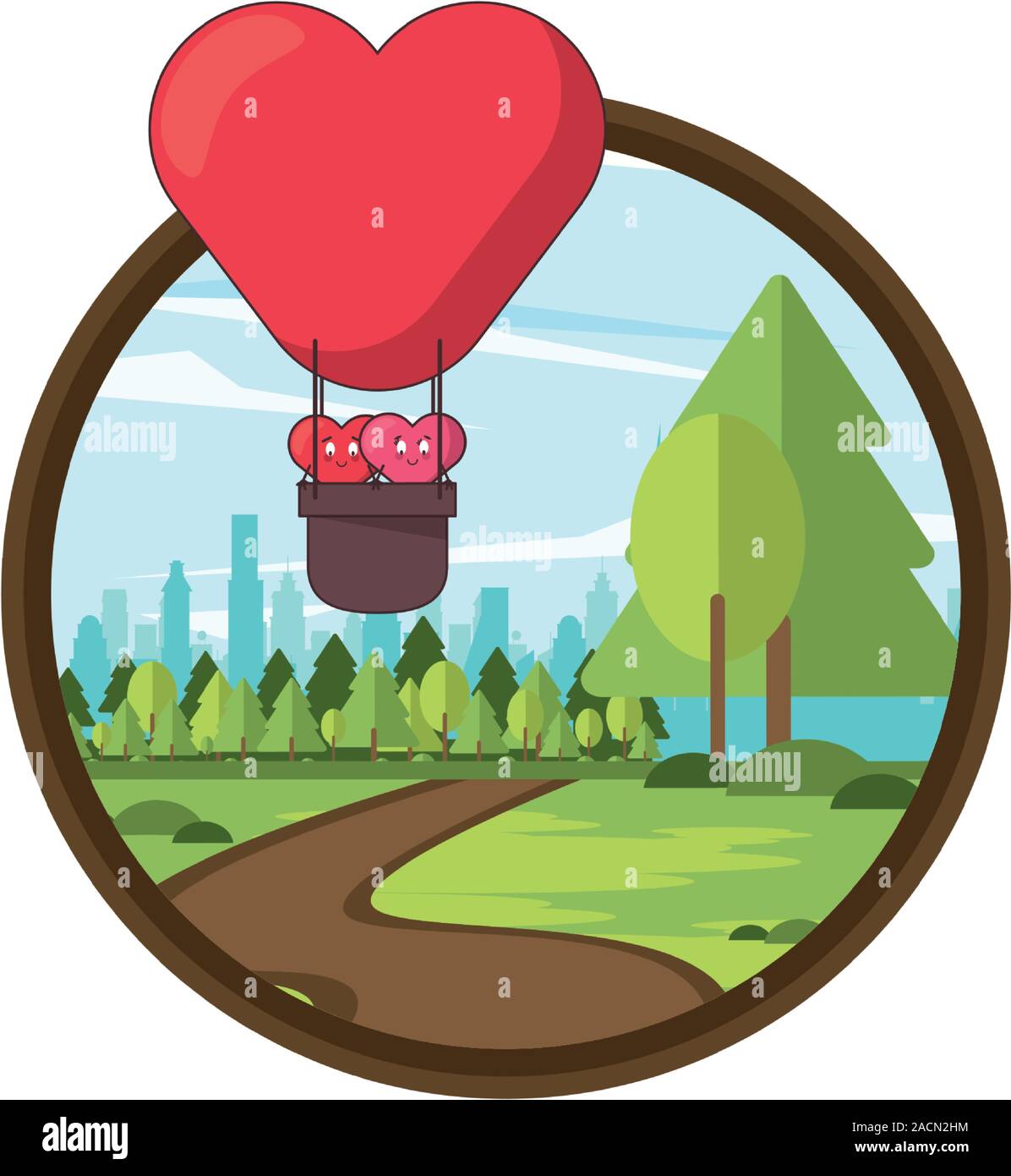 hearts lovers couple in balloon air hot characters Stock Vector Image ...