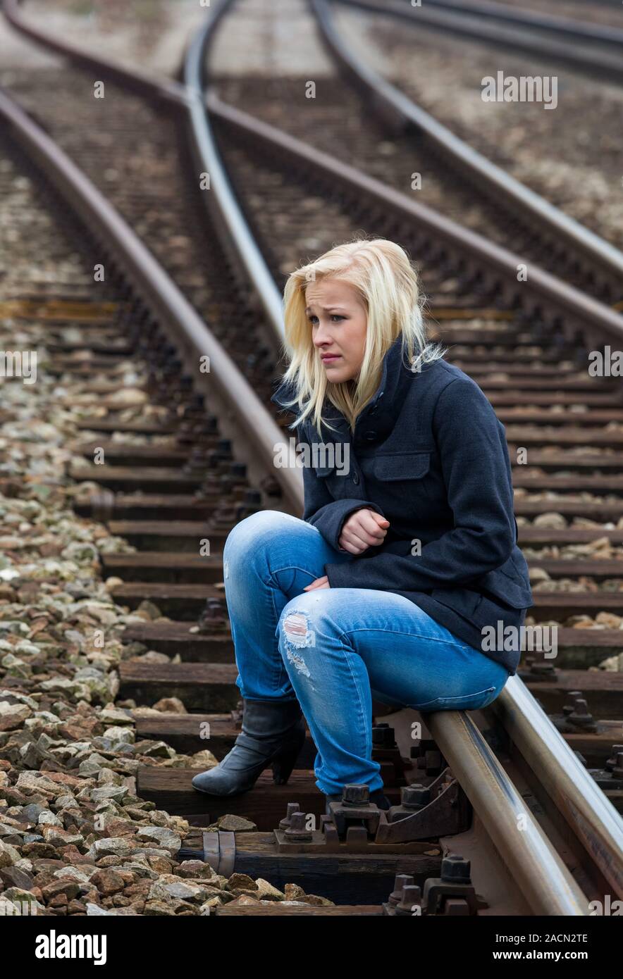 Woman sad, anxious and depressed Stock Photo