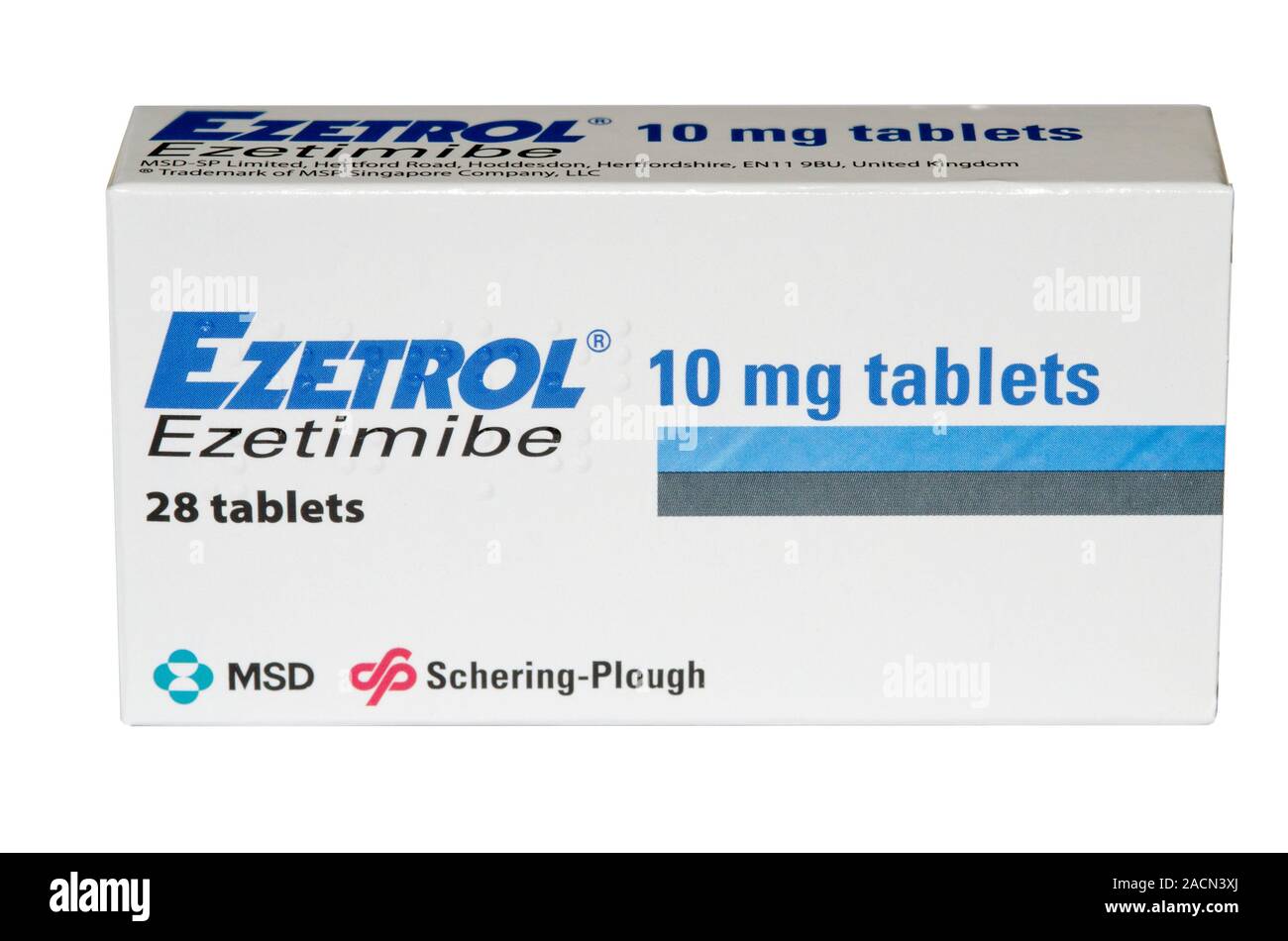Box of Ezetrol (ezetimibe) pills, a statin drug (cholesterol medication ...