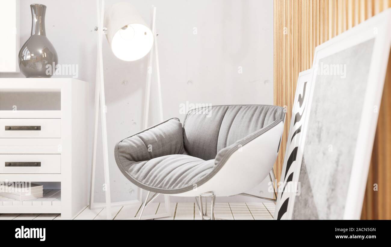 Modern design living room interior in Scandinavian style . 3D rendering ...