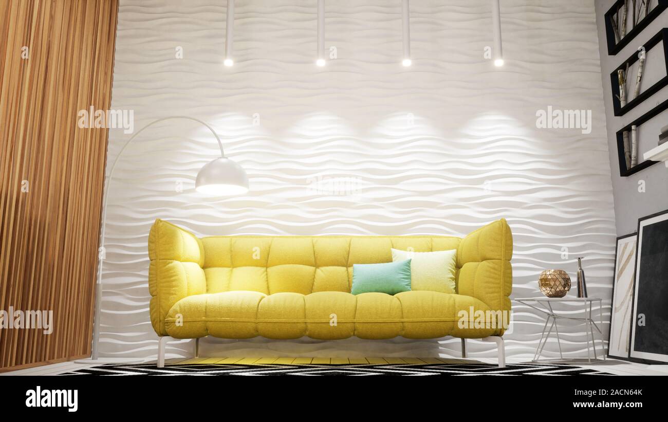 Modern design living room interior in Scandinavian style . 3D rendering ...