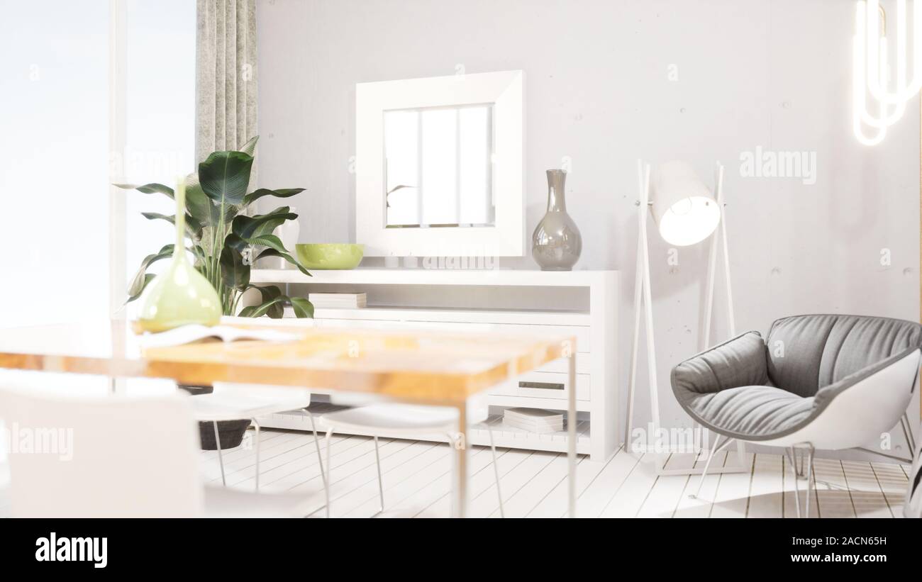 Modern design living room interior in Scandinavian style . 3D rendering ...