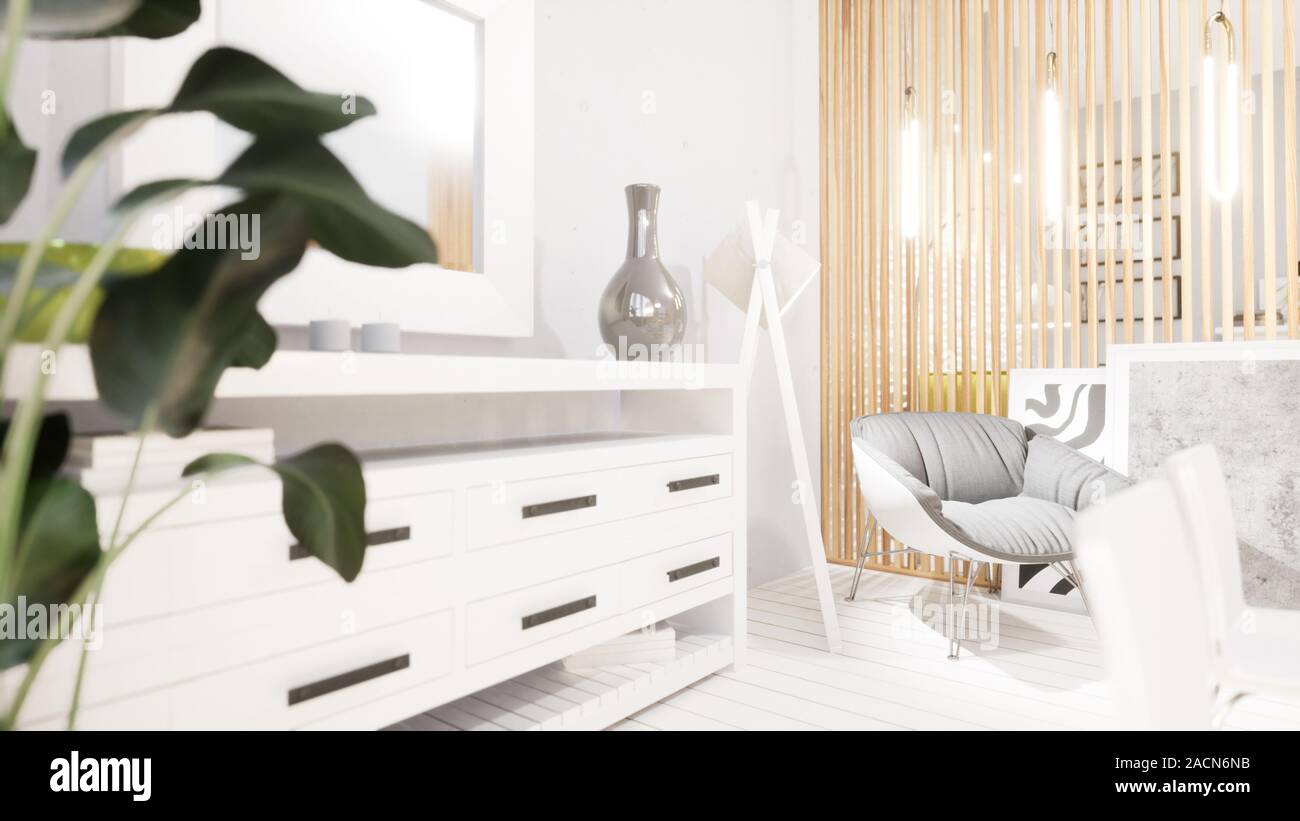 Modern design living room interior in Scandinavian style . 3D rendering ...