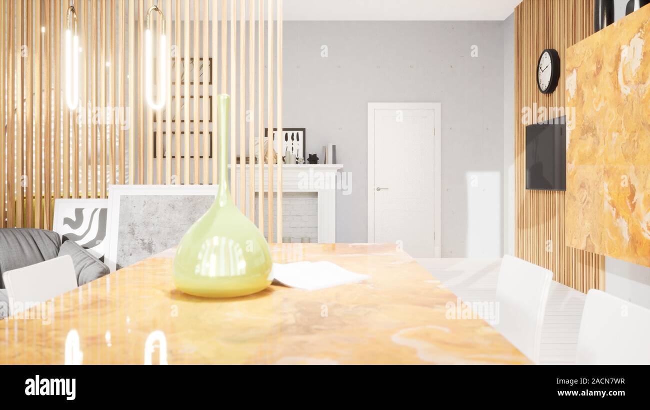 Modern design living room interior in Scandinavian style . 3D rendering ...