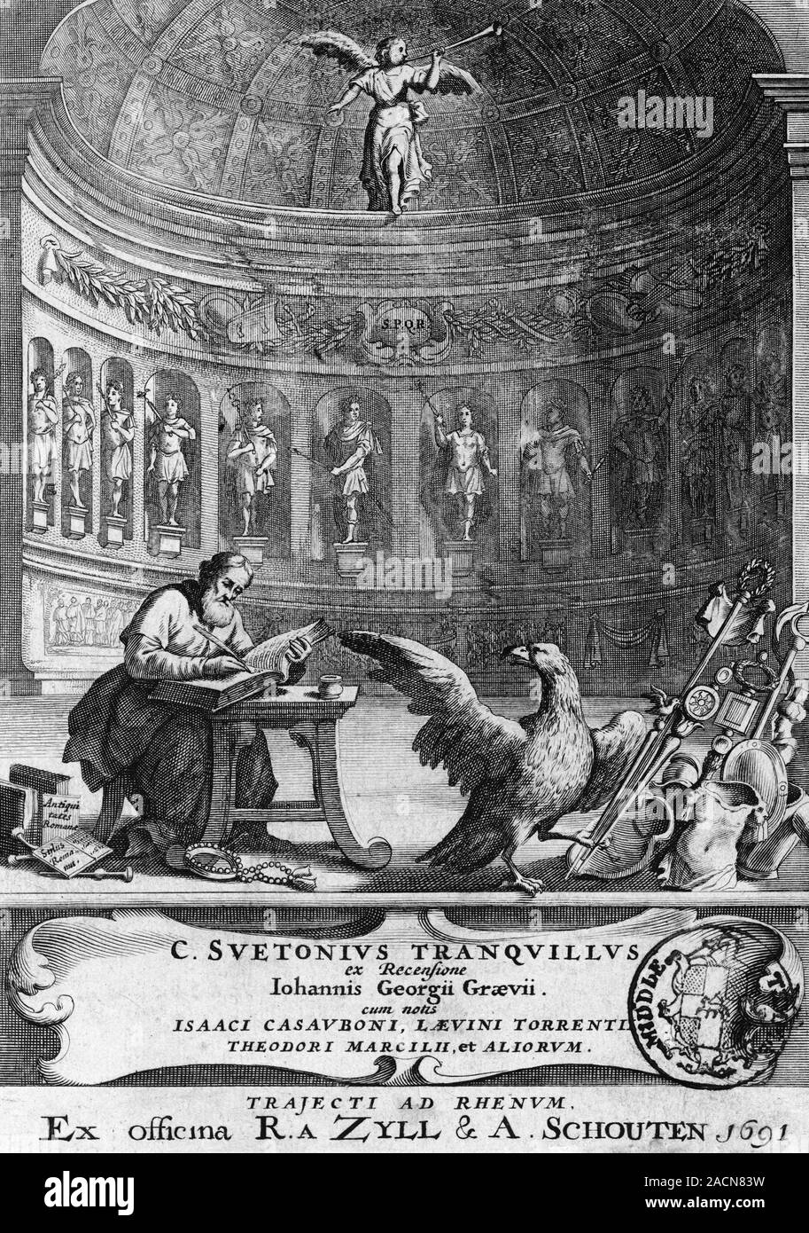 Suetonius writing The Twelve Caesars. Artwork showing the Roman