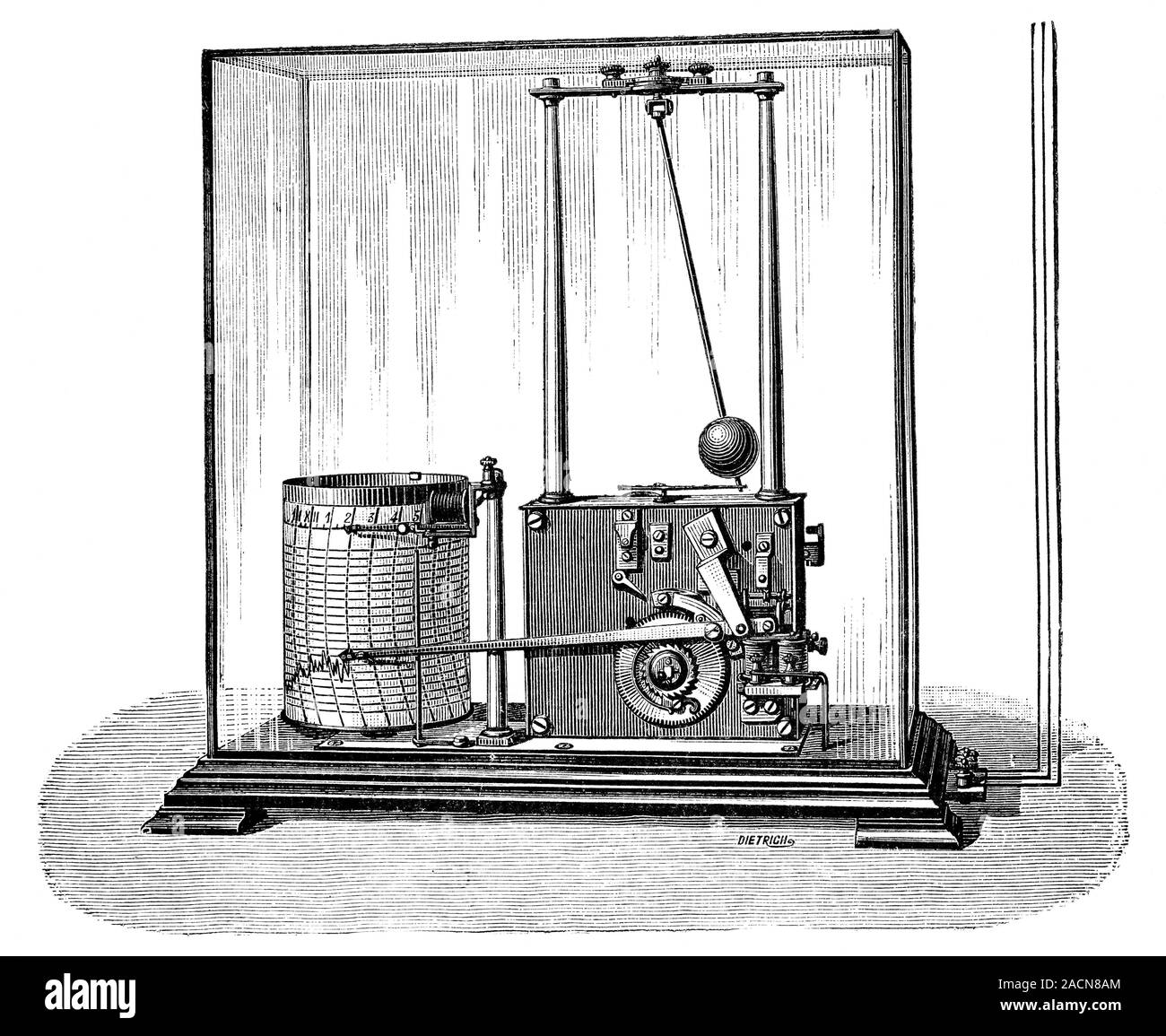 Wind speed and direction recorder, 19th-century artwork. This ...