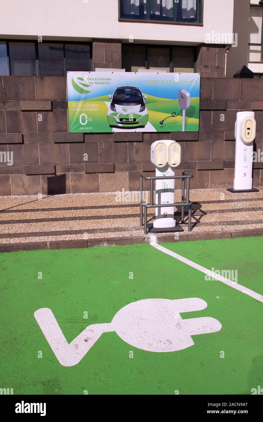 Electric car charging points. Electric cars run on electricity, rather