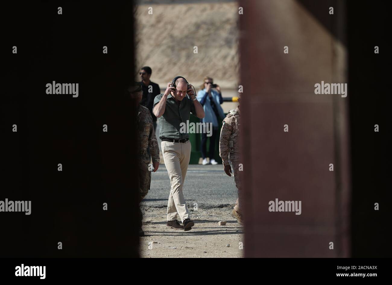 The Duke of Cambridge at the Sheikh Salim Al-Ali National Guard Camp as he joins UK and Kuwaiti troops as they take part in Exercise Desert Warrior, as part of his tour of Kuwait and Oman. Stock Photo