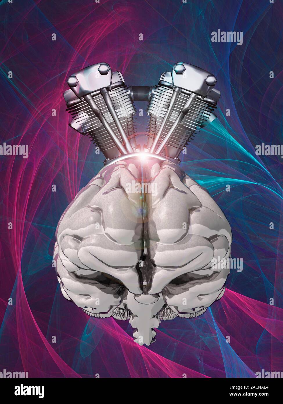 Harnessing brain power, conceptual computer artwork. Stock Photo