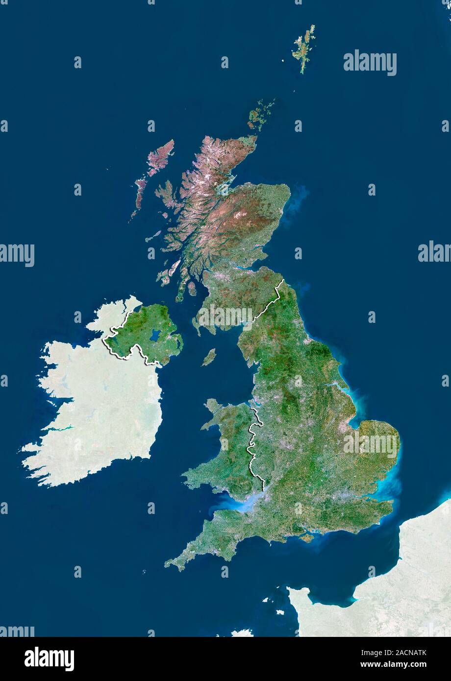 United Kingdom, satellite image. North is at top. Natural colour ...