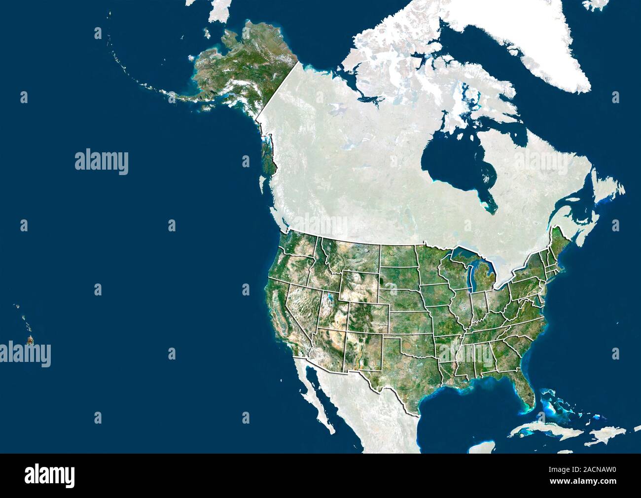 United States, satellite image. North is at top. Natural colour ...