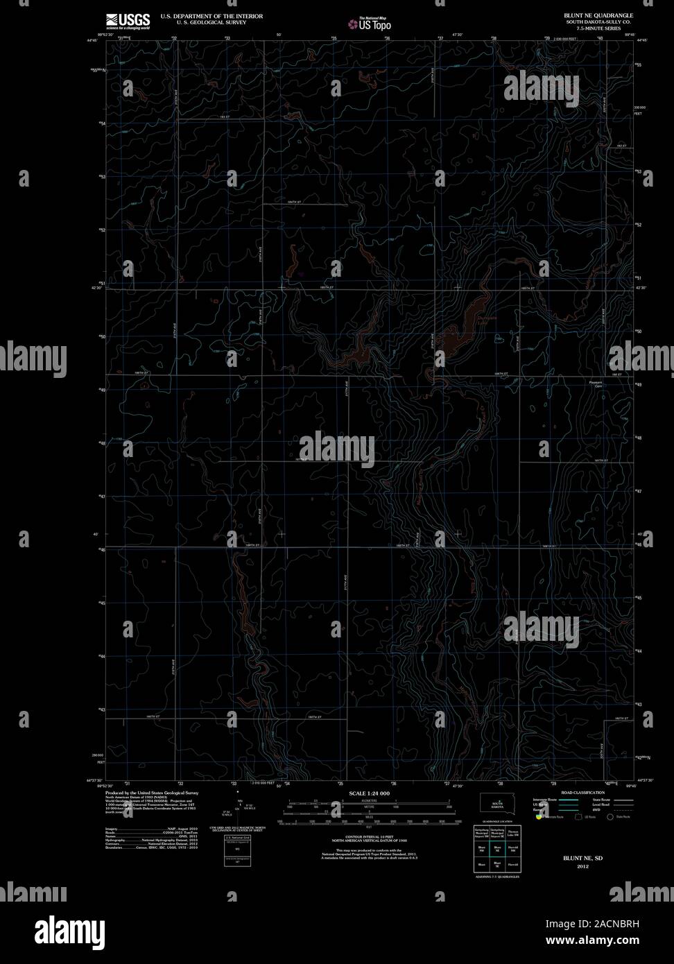 USGS TOPO Map South Dakota SD Blunt NE 20120625 TM Inverted Restoration