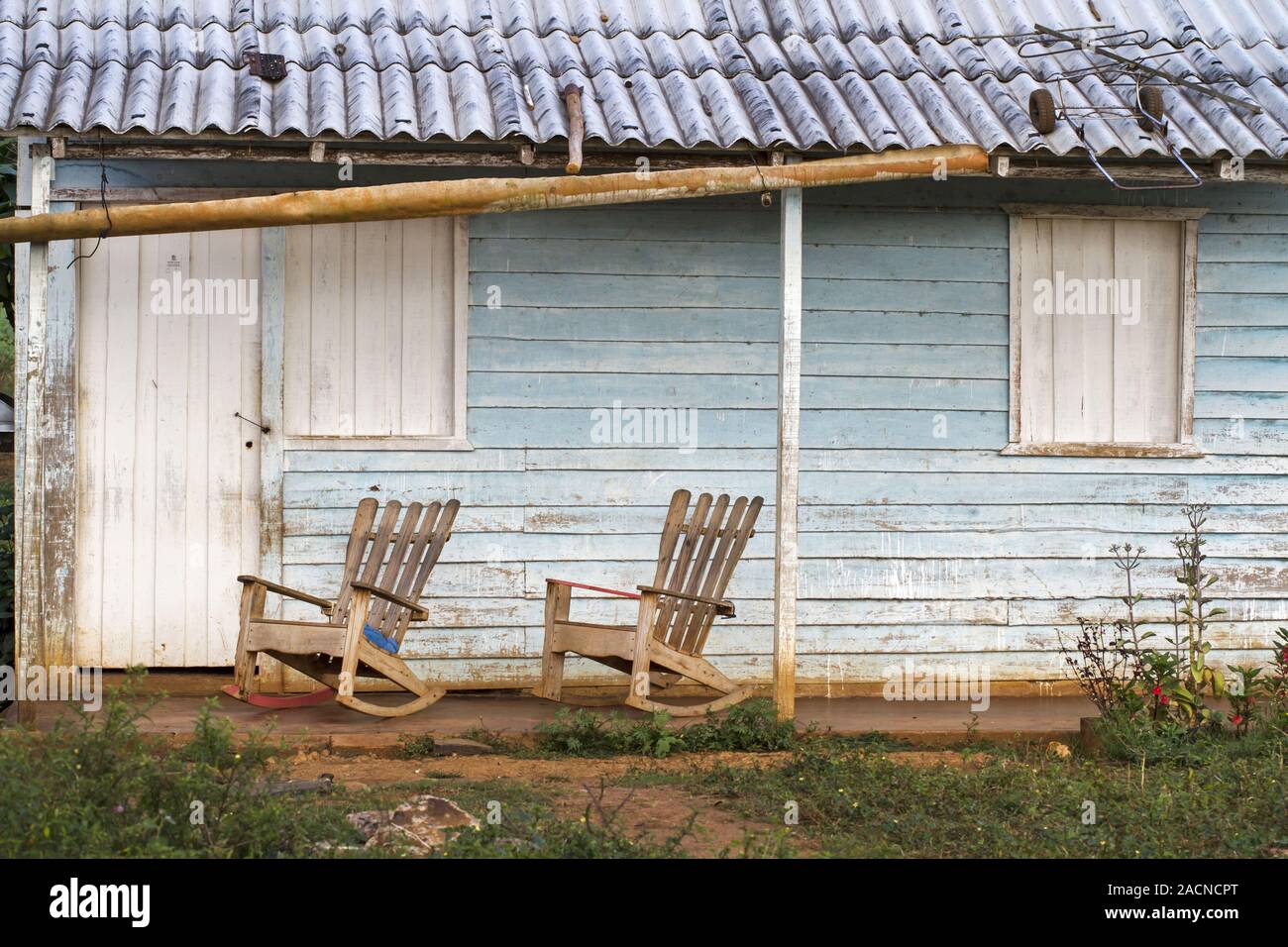 Cuban house with rocking chairs Stock Photo