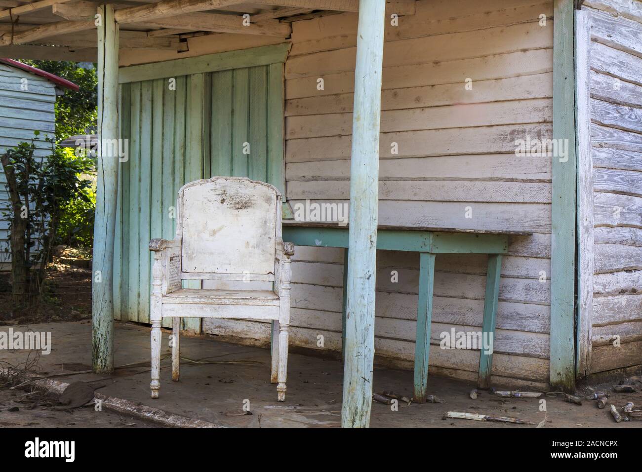 Cuban house with rocking chairs Stock Photo