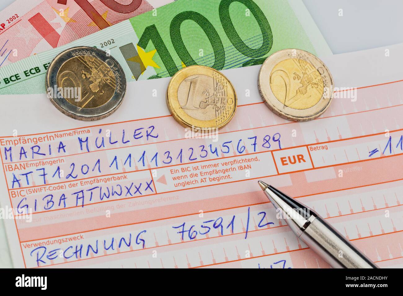 Austrian bank transfer form Stock Photo - Alamy