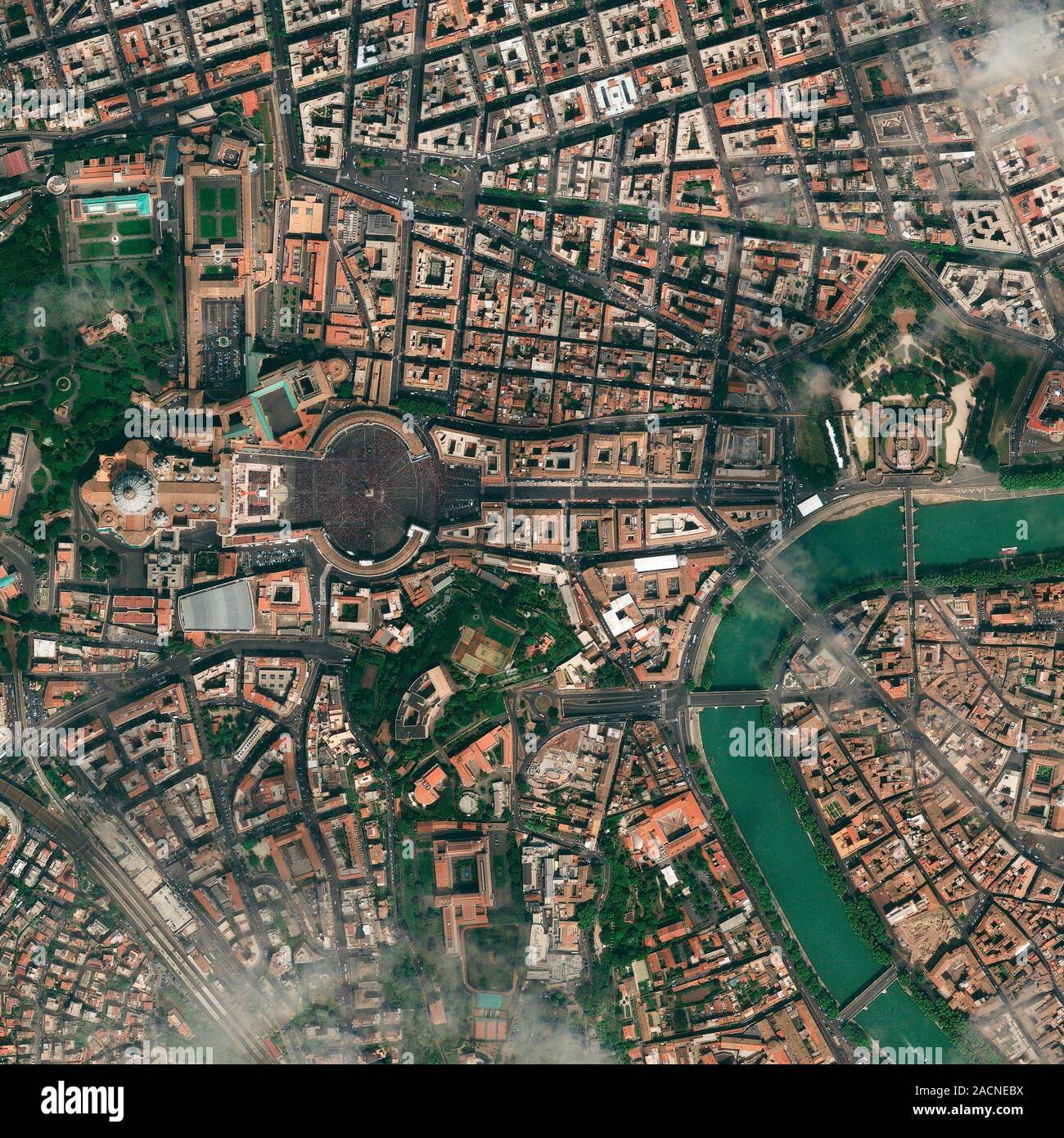 Vatican City. Satellite image of Rome, Italy, showing crowds of people ...