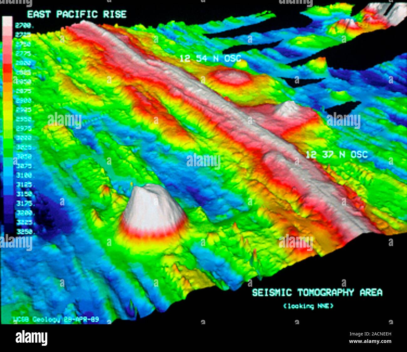 East Pacific Rise. Topographic map of the seabed of the Pacific Ocean around part of the East